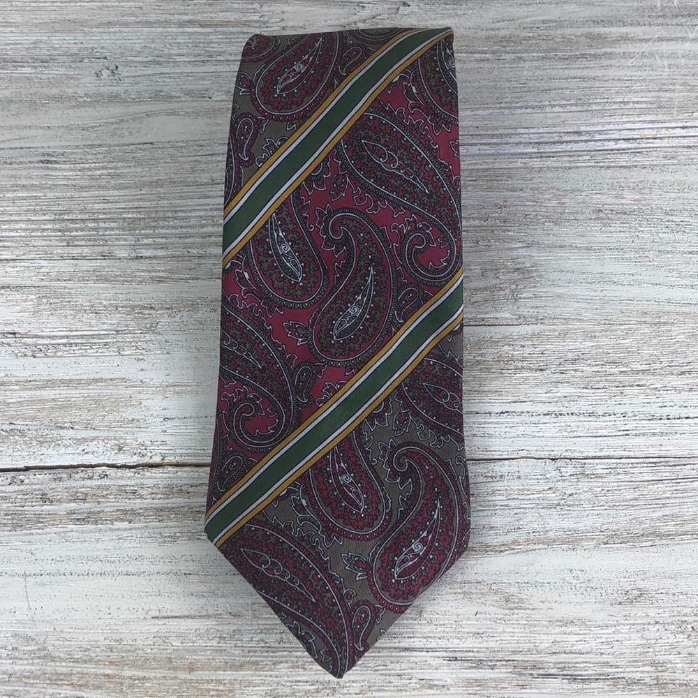 Vintage Gucci Maroon Gray Skinny Silk Tie Italy - Picture 3 of 8